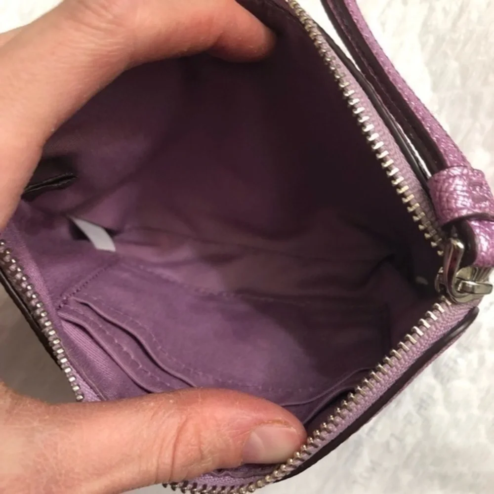 Coach purple shimmer wristlet bag